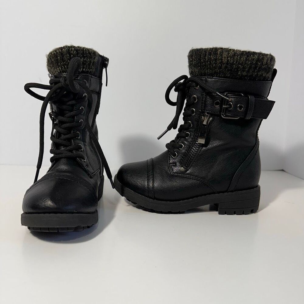 Dreampairs Mid-Calf Combat Boots Shoes Black | Little Kid Size 8